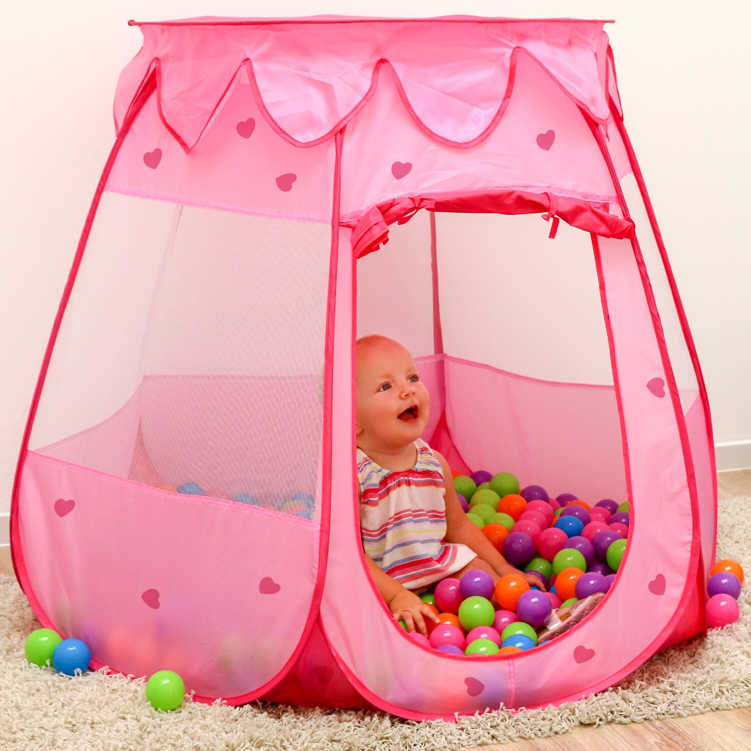 Mädchen Bällebad Zelt 200 Baby Bälle Kinderzelt Spielzelt 120x120x90cm Rosa