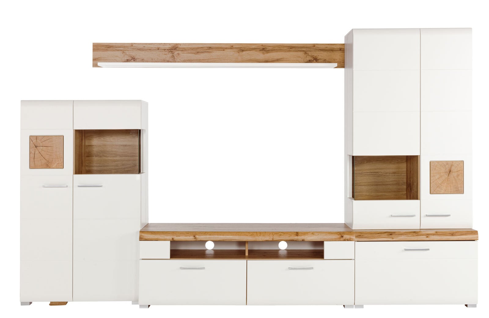 Wohnwand SOLID 320 x 205 x 47 cm 4-teilig weiß/braun