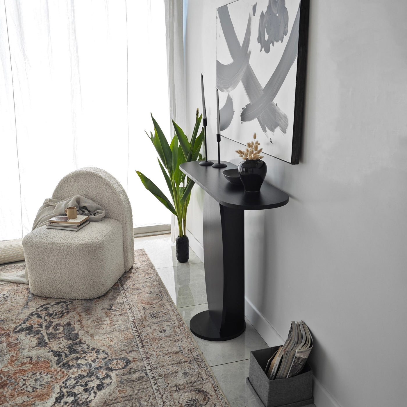Giga Meubel - Sidetable Antraciet Hout - 100x30x81cm - Ellittica