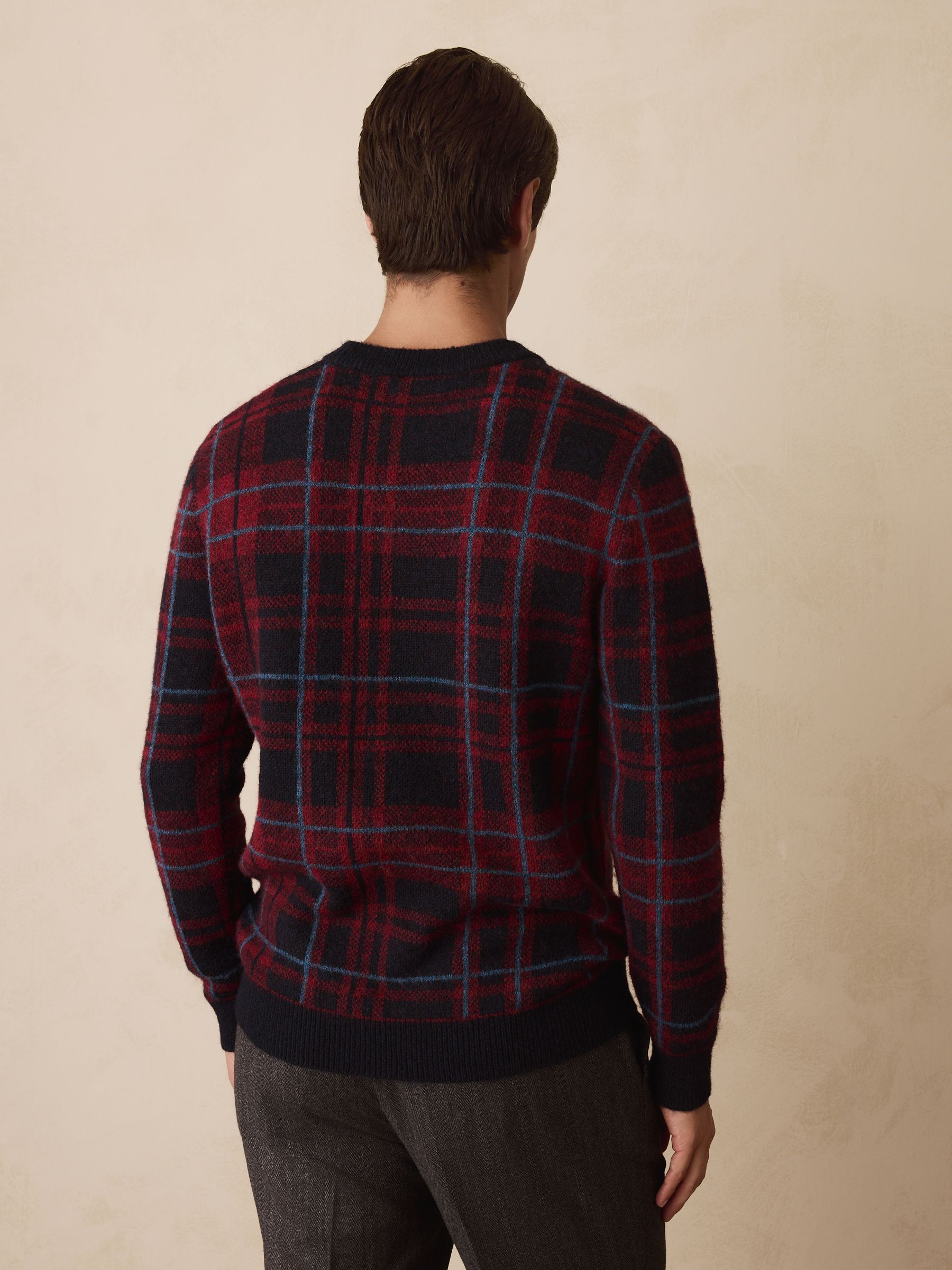 Rood/marineblauw - Regular Fit Check Crew Jumper with Wool