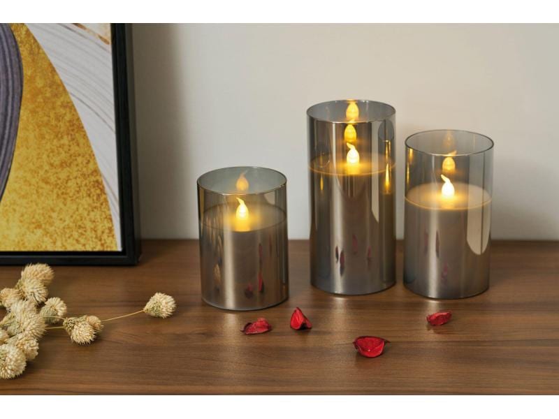 Pauleen LED-Kerzen Set Classy Smokey, Ø7.5cm, Anthrazit/Wei LED-Wachskerze, 3er Set