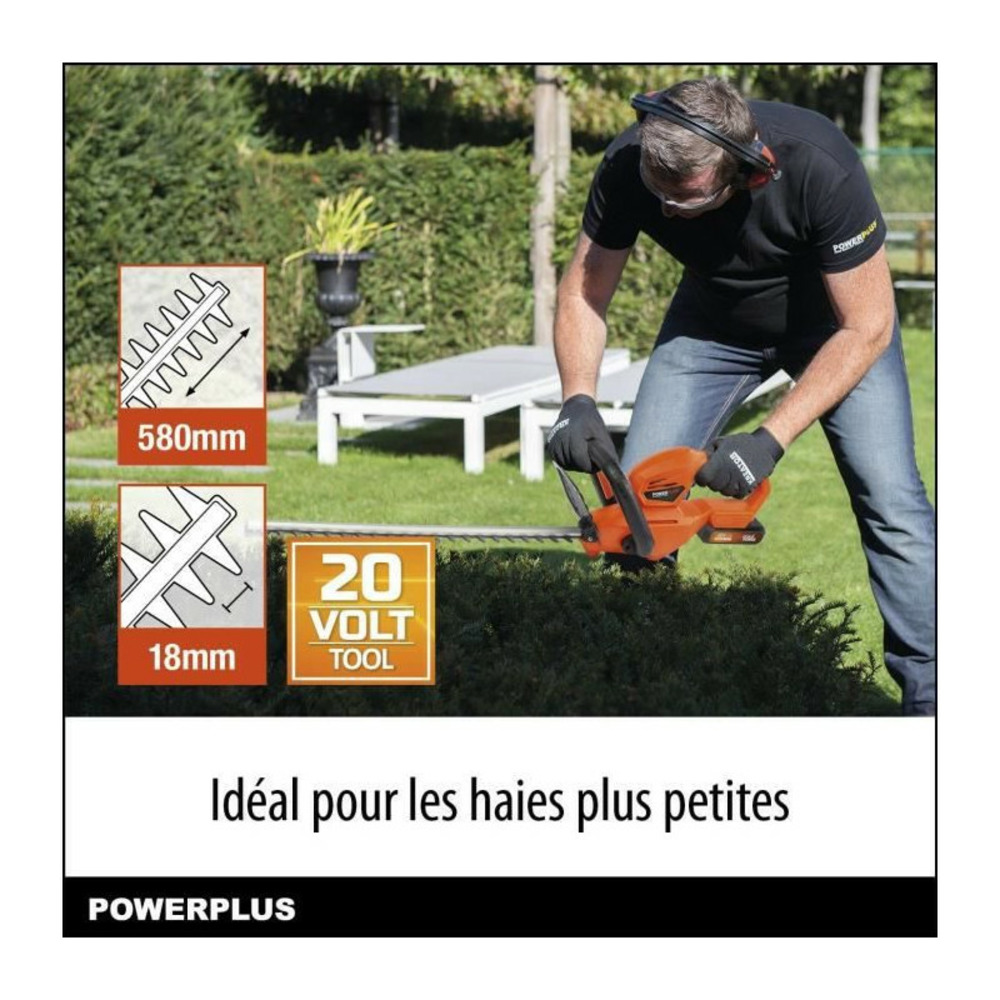 Taille-haies a batterie 20v dual power powdpg7531 - lame 580 mm, écartement 18 mm - livré sans batterie ni chargeur