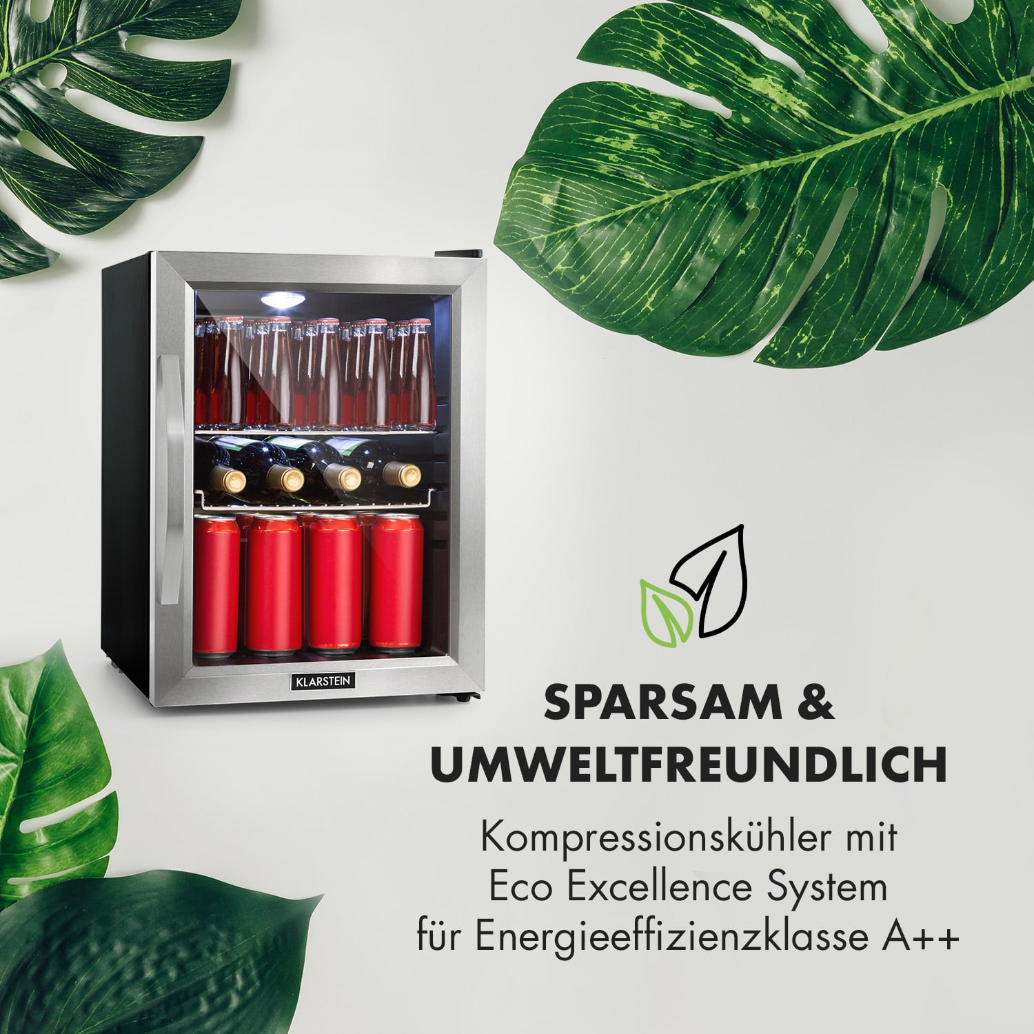 Beersafe M Kühlschrank 33 Liter 2 Böden Panoramaglastür Edelstahl