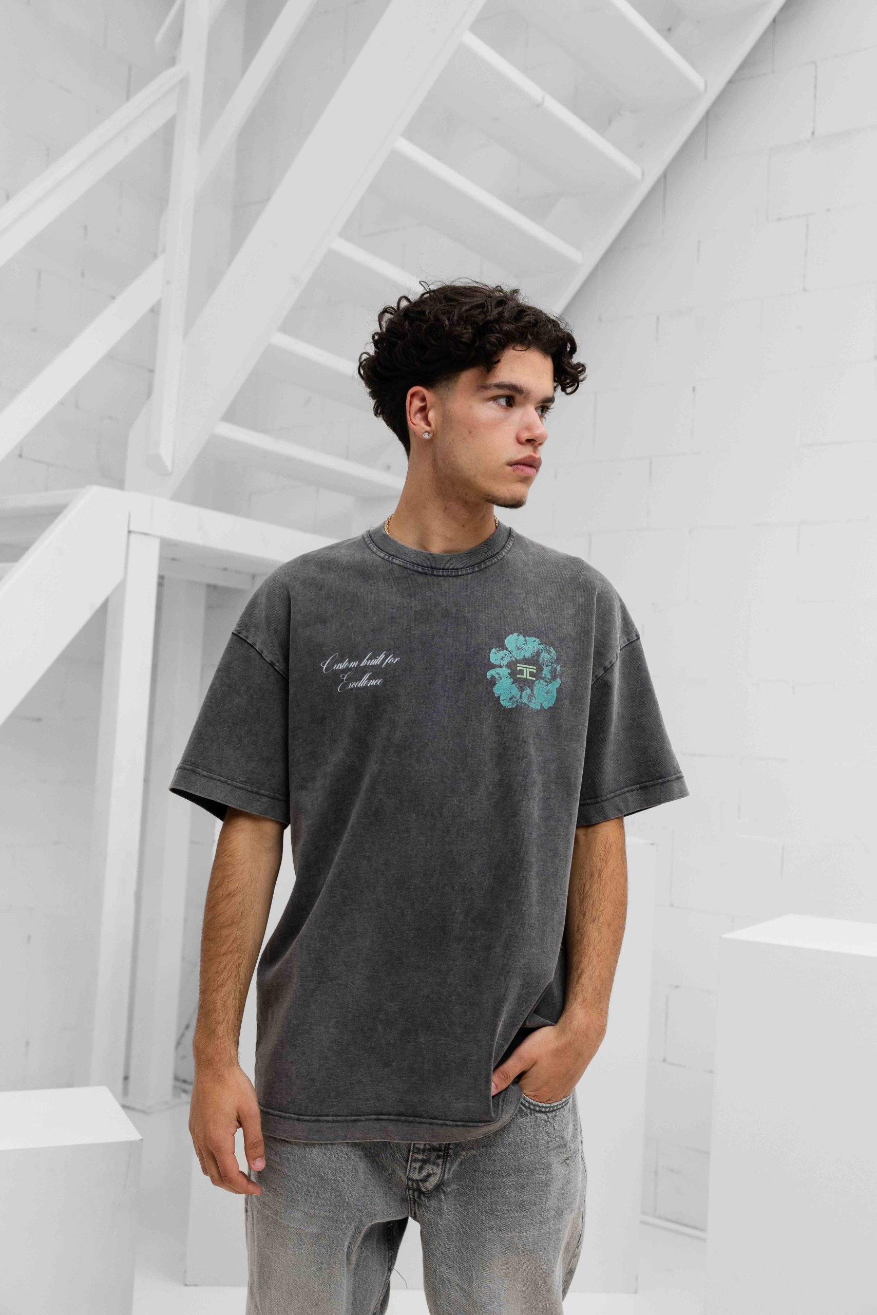 Jorcustom Flowers Loose Fit T-Shirt Heren Donkergrijs