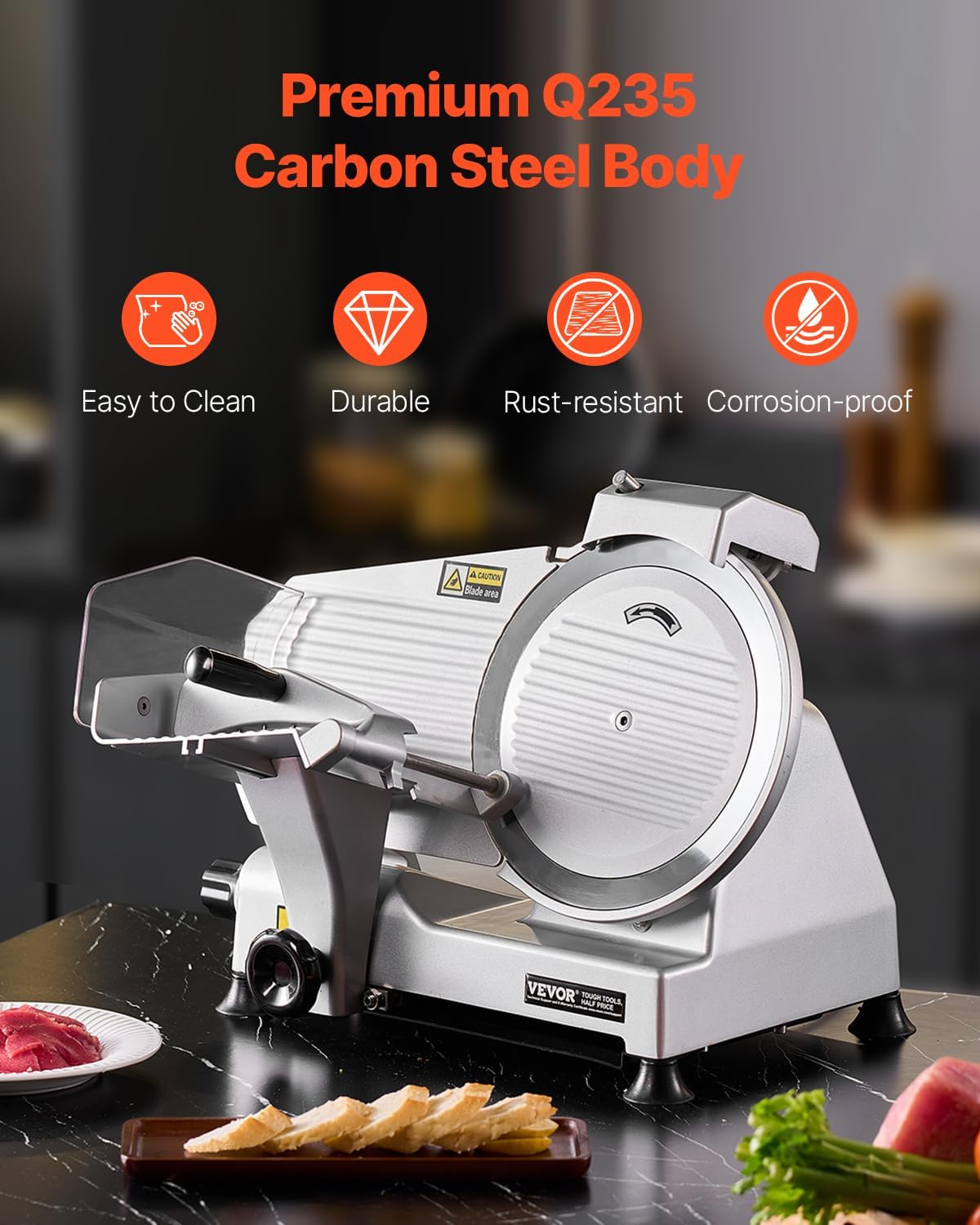 VEVOR kommerzieller Fleischschneider, 180 W Gefrierfleischschneider mit Premium-Klinge, 0-10 mm einstellbare Dicke, elektrische Feinkost-Schneidemaschine für Fleisch Gemüse Brot Käse