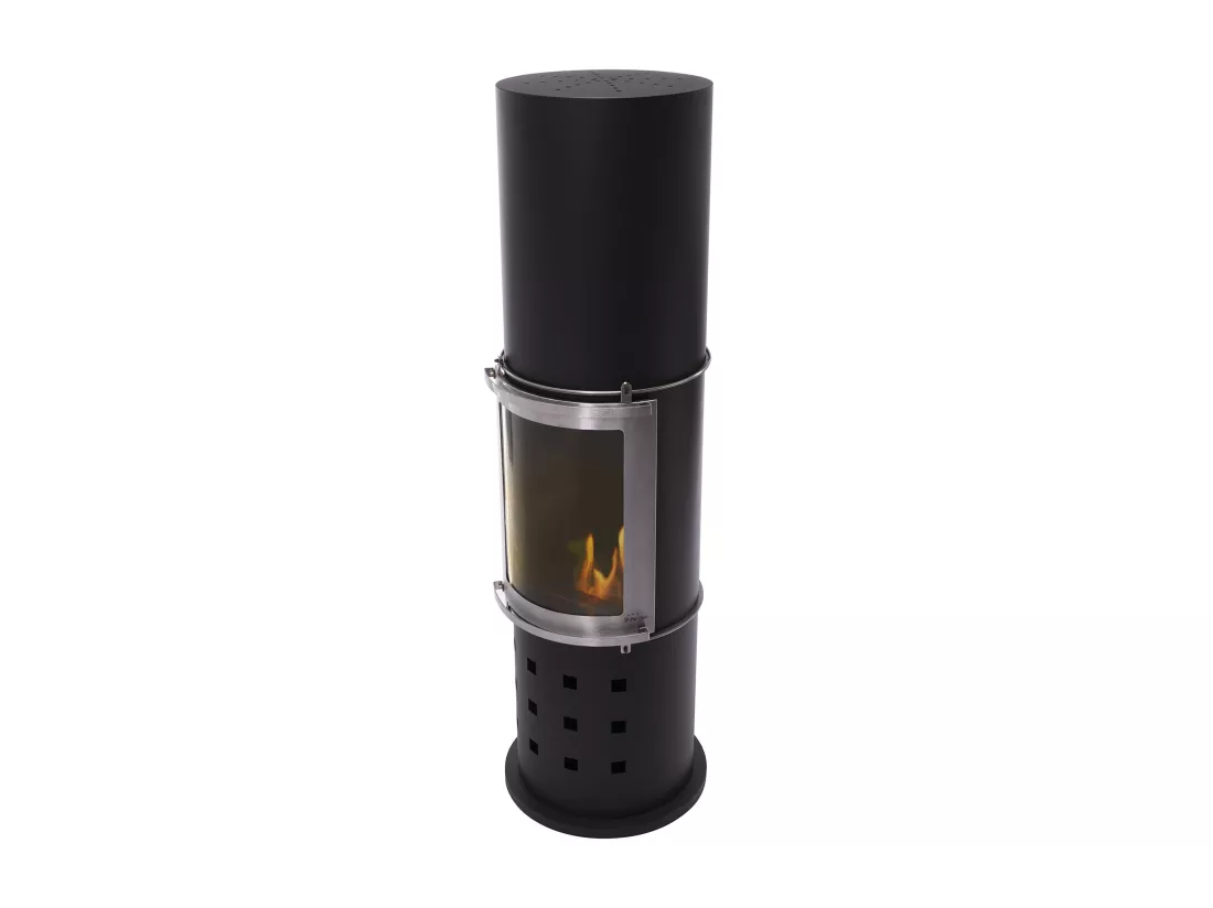 Poêle à éthanol 3kW en acier noir avec porte coulissante en verre trempé