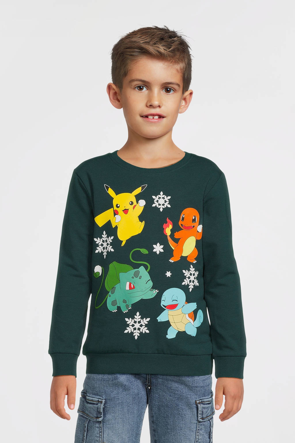 NAME IT Pokemon sweater NKMOLEF POKEMON met printopdruk donkergroen
