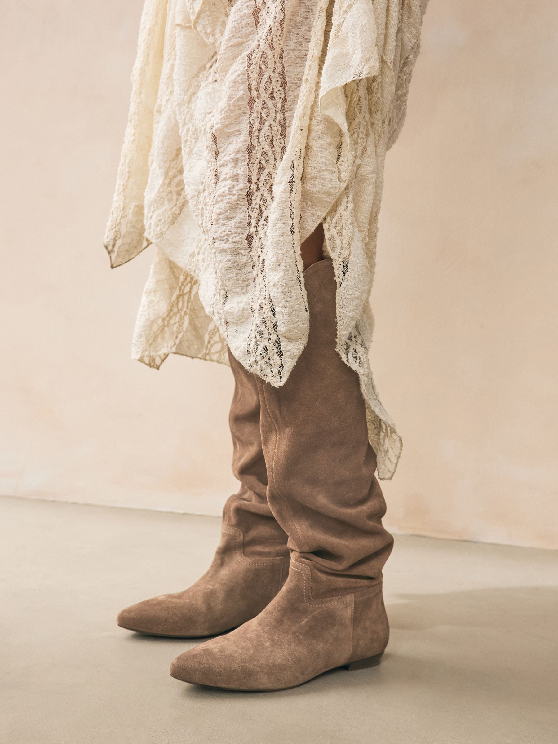 Mink-bruin suède - Signature Premium leren kniehoge slouch Boots