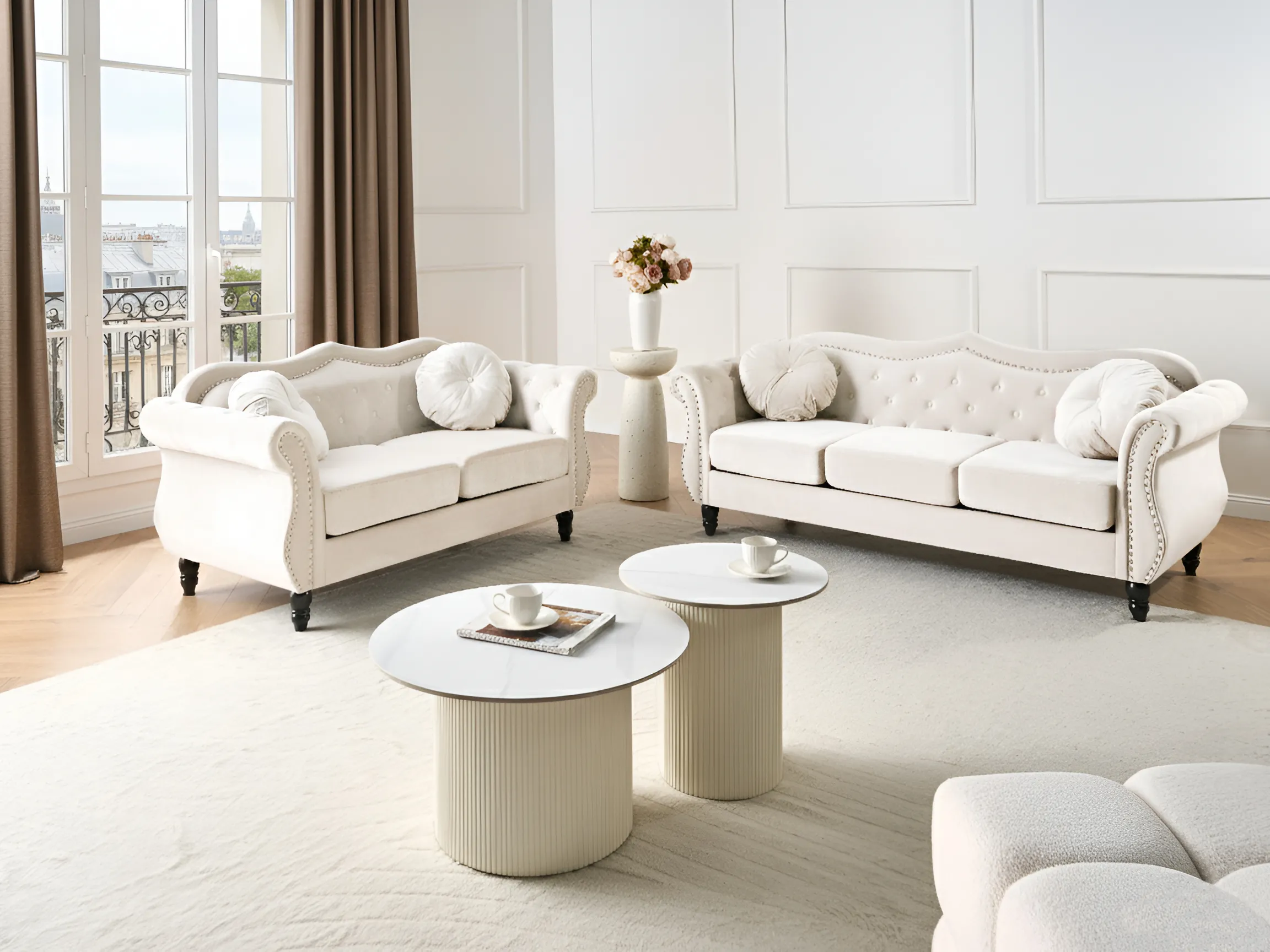 Bank 3-zits SKIEN Fluweel Lichtbeige