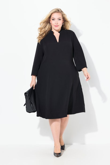 Midikleid, Stehkragen, V-Ausschnitt, 3/4-Arm, Taschen