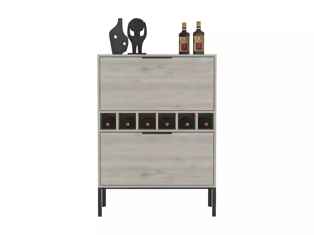 Meuble bar Lyrata en mélaminé avec porte-bouteilles, porte-verres et 4 étagères , 110 cm X 80 cm X 35 cm , Gris / argenté