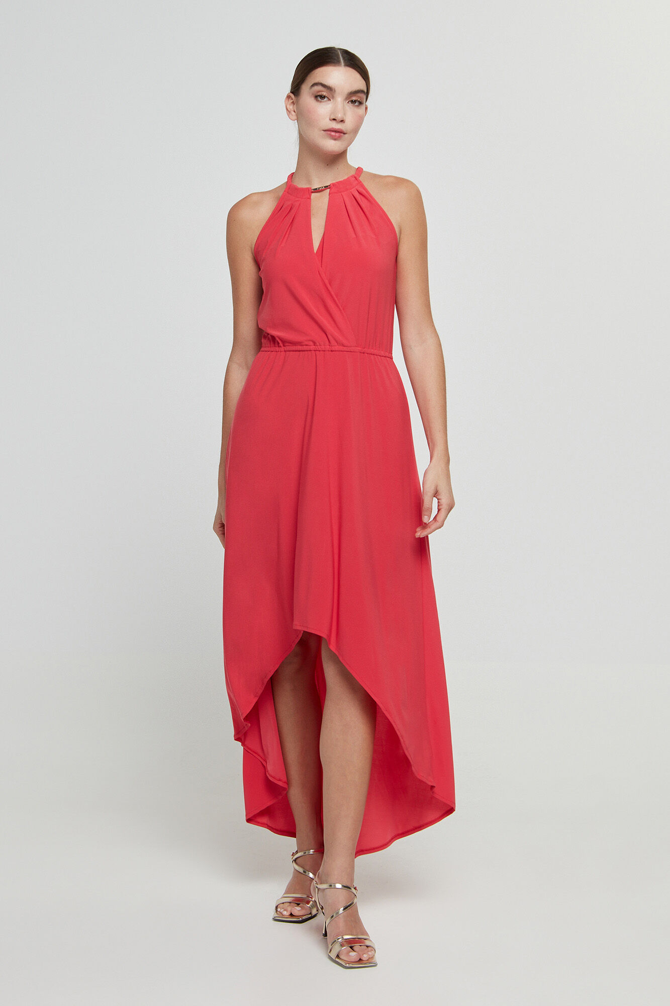 Vestido asimétrico cola - Coral