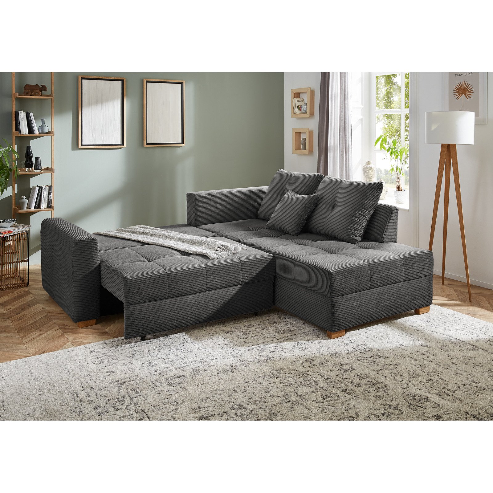 Ecksofa Leon Stoff Cord grau