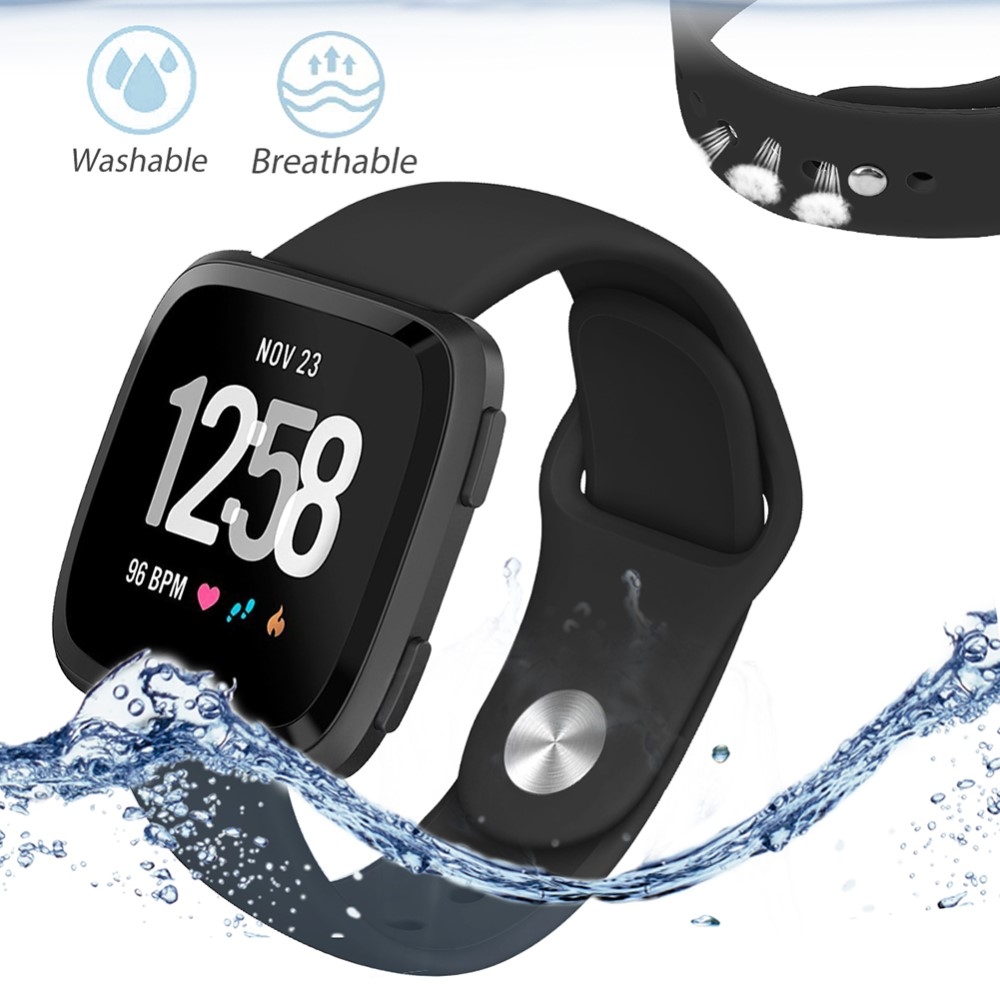(Gr. S) Fitbit Versa / Versa 2 / Versa Lite Silikon Sport Armband (Gelenkumfang 157-199mm) - Schwarz