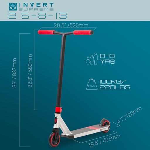 Patinete Invert Supreme Intermediário para Manobras, para Crianças de 8 a 13 Anos