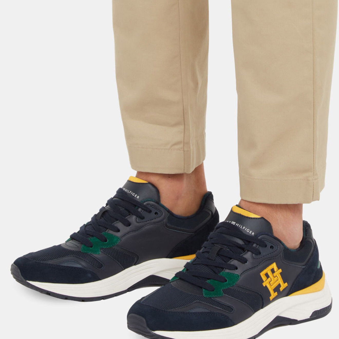 Tommy Hilfiger Baskets running en Cuir Modern Prep bleu marine/jaune