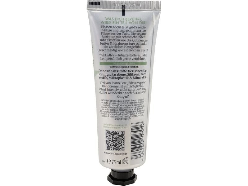 Jean & Len Handcrème Rosemary/Ginger 75 ml Natürliche Handpflege zieht superschnell ein