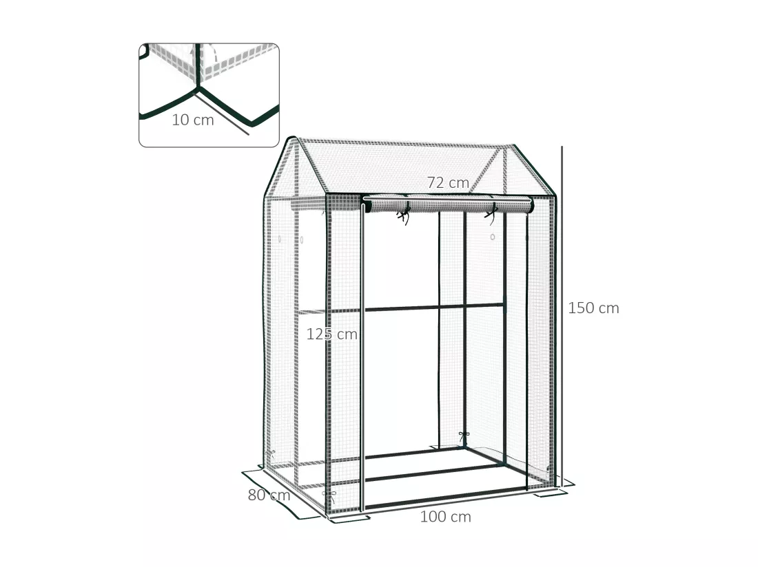 Serre de jardin 0,8 m² - 2 espaces, 2 portes enroulables - acier PE transparent