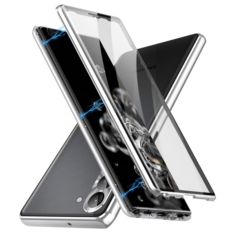 Samsung Galaxy S24 Magnetische Alu Schutzhülle mit Panzer Glas Backcover   Display- / Kameraglasschutz (Verschlussmechanismus) - Silber