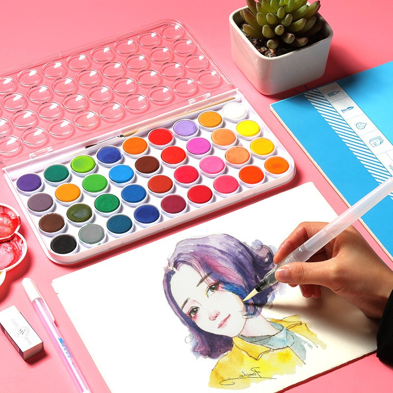 Künstler Aquarell Malkasten Wasserfarben Palette inkl. Pinsel - Bunt