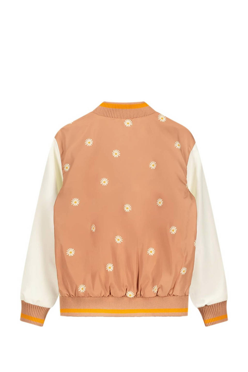 Moodstreet gebloemde baseball jacket lichtbruin/offwhite