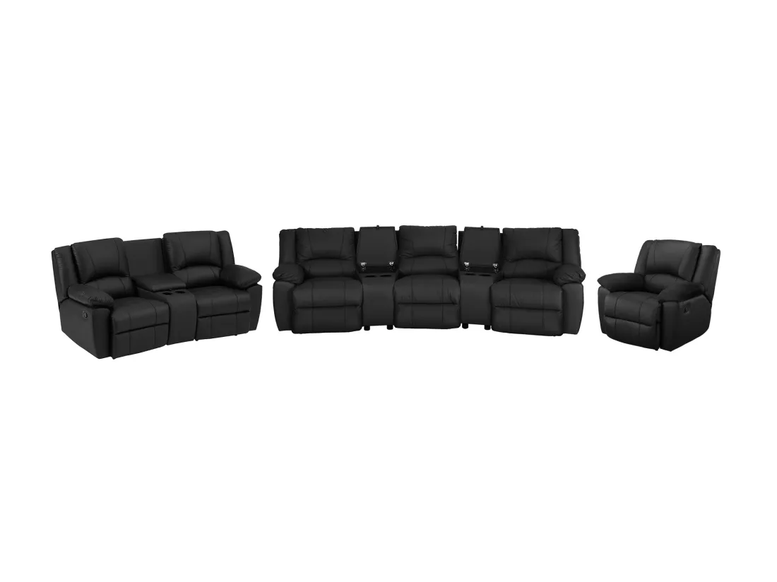 Canapé 3 places 2 places et fauteuil relax en cuir de vachette noir AROMA