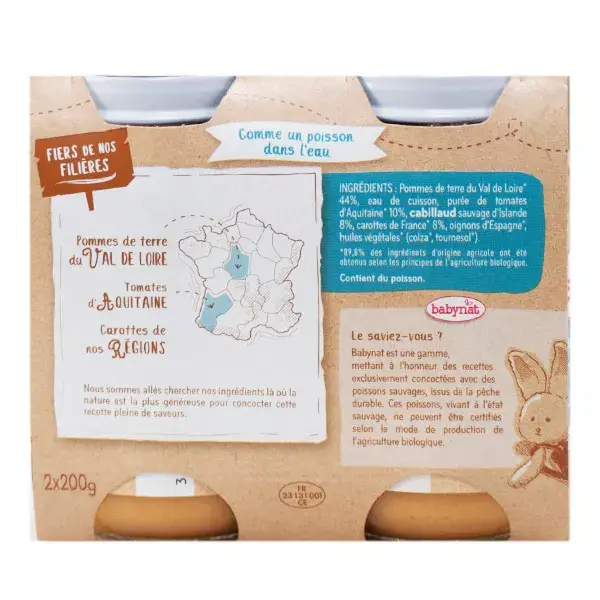 Lancheira Babybio Orgânica de Batata, Tomate e Bacalhau +6 meses 2 x 200g