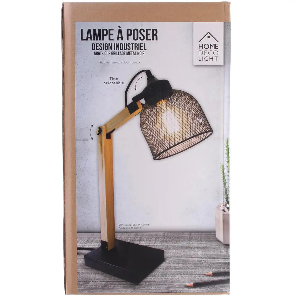 Home deco factory bureaulamp - zwart - metaal en hout - tafellamp