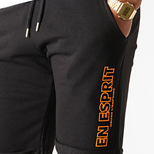 Short Jogging En Esprit Noir Orange Fluo