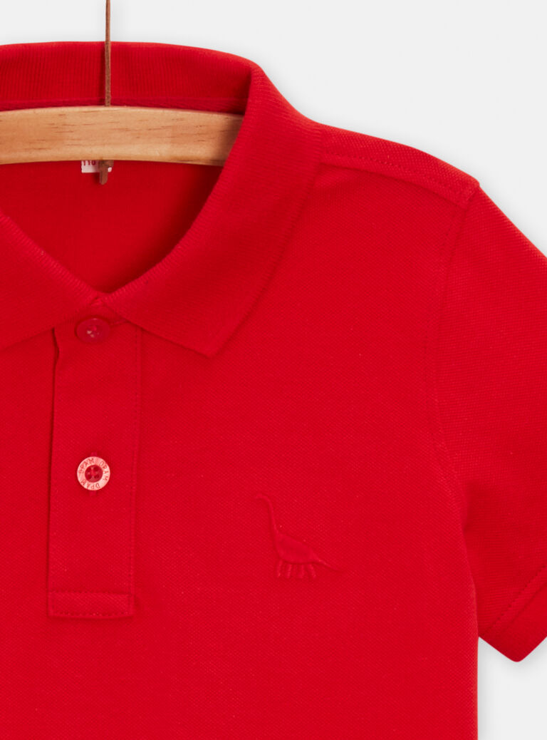 Polo rouge avec broderie dinosaure pour garçon