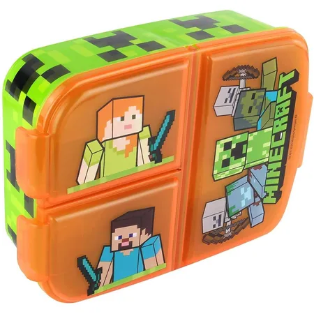 p:os Brotdose mit Minecraft Motiv, mit 3 Fächern, aus Kunststoff