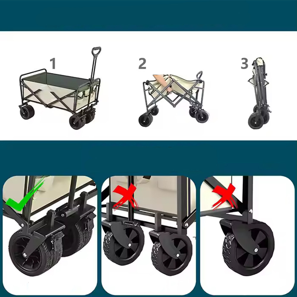 (150L) Faltbarer Leiterwagen Outdoor Bollerwagen Transporthilfe für Camping   Festivals - Beige / Grün