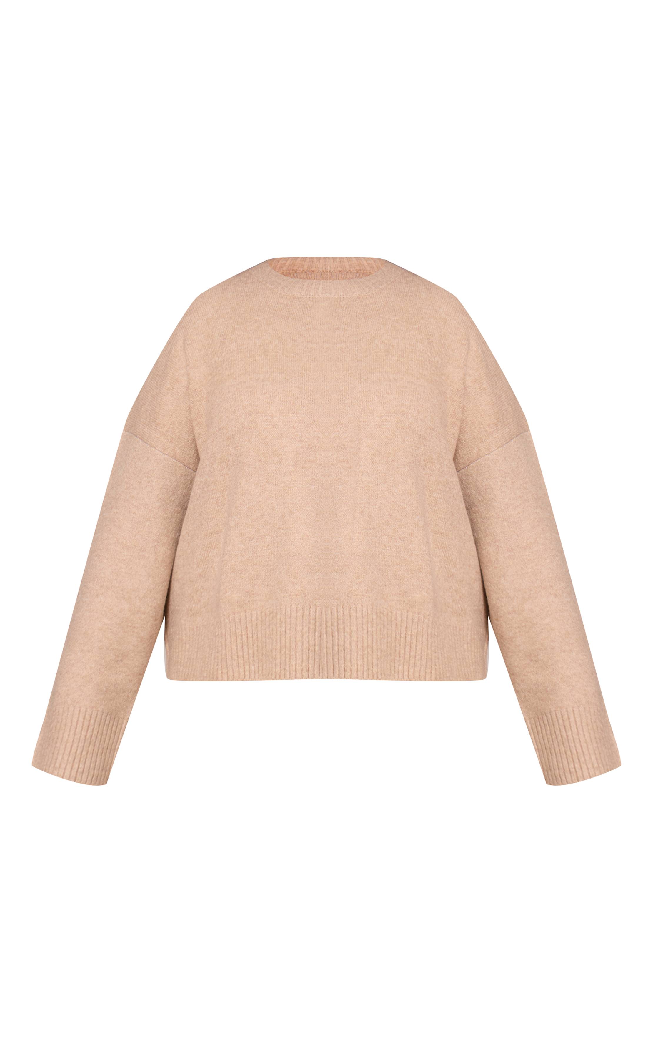 Taupe Synthétiquell Court Col Rond En Maille Chinée Plus