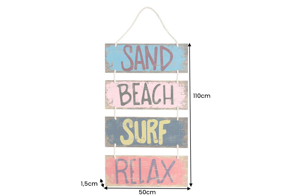 Maritimes Wandschild SURF & BEACH 110cm buntes Holzdesign Deko-Schild