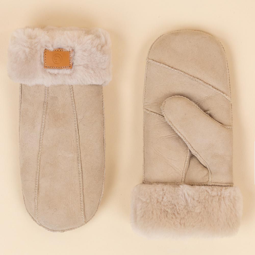 Moonrise wollen wanten Ely beige suede