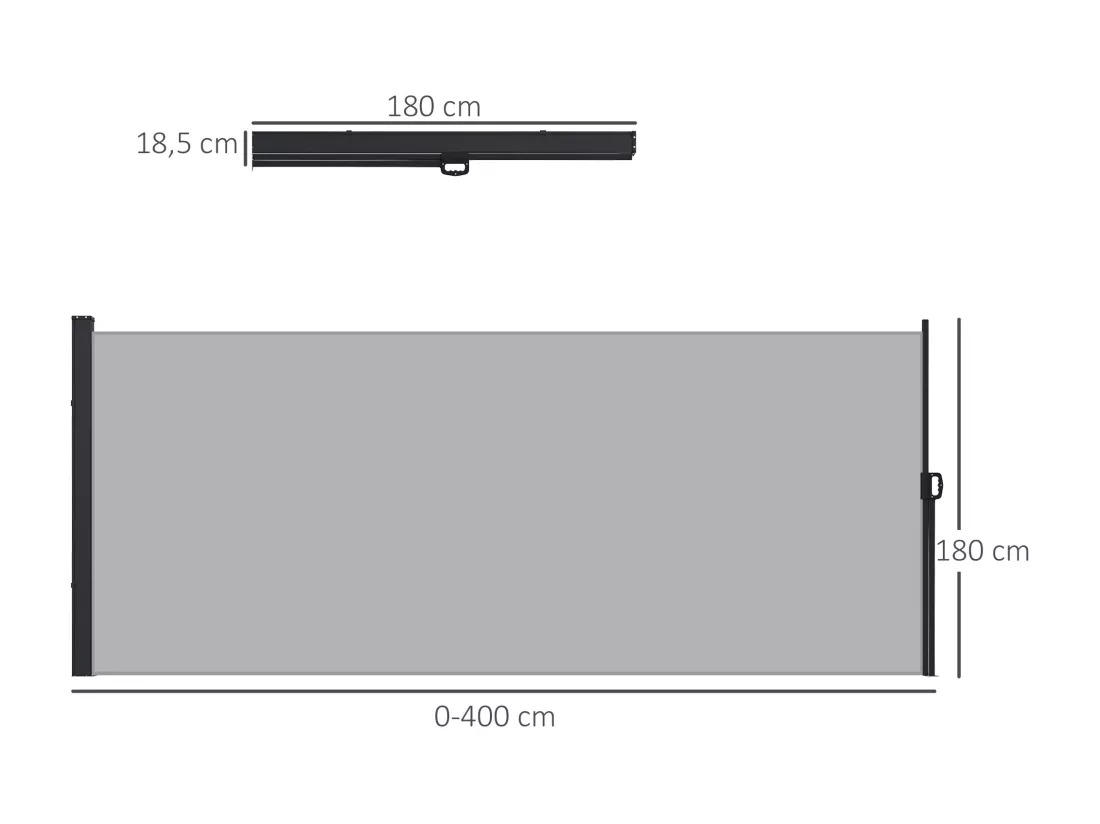 Store latéral brise-vue paravent rétractable de jardin dim. 4L x 1,80H m alu. polyester haute densité gris