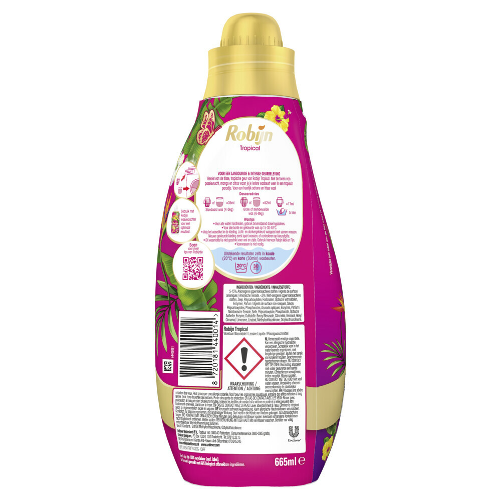 8x Robijn Klein & Krachtig Wasmiddel Color Tropical 19 Wasbeurten665 ml