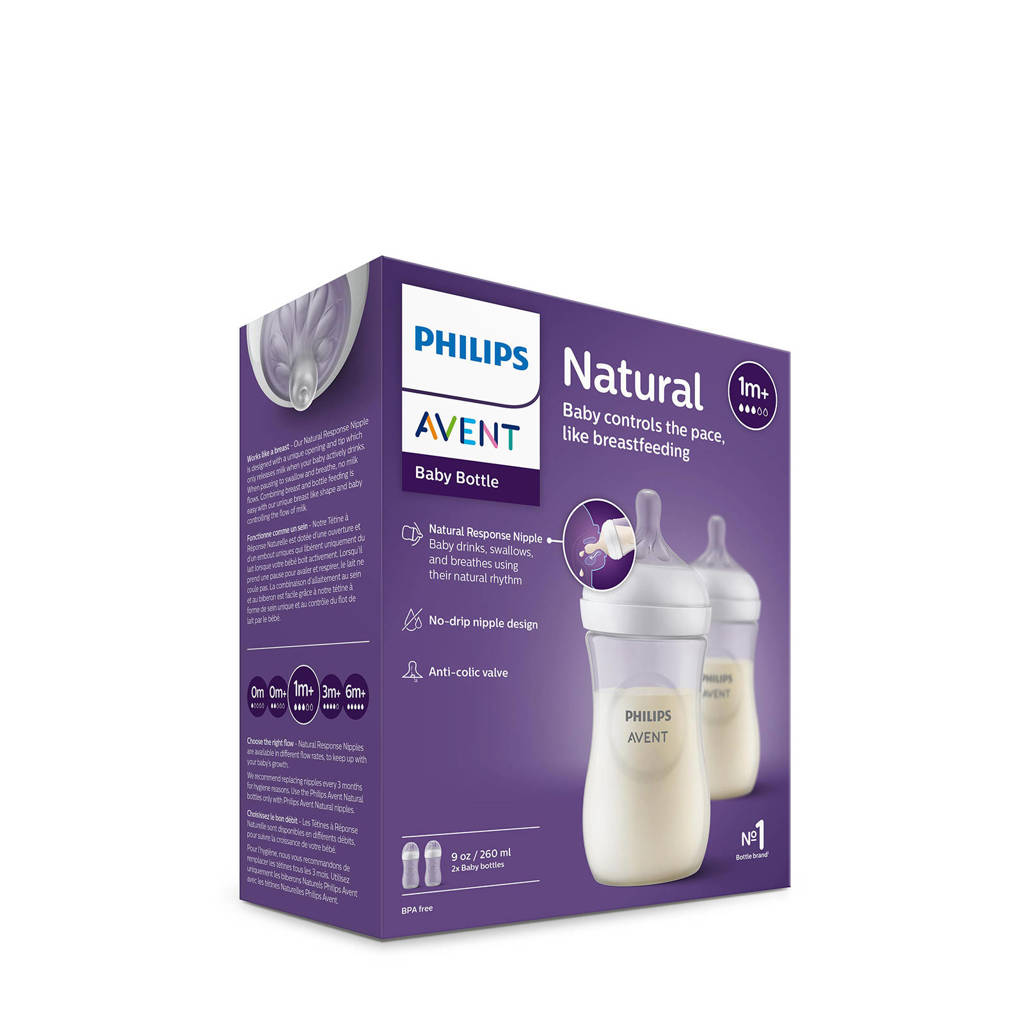 Voorkeur voor oude speenNatural Response Babyfles 2x 260 ml 1M+ Snelheid-3 speen SCY903/02