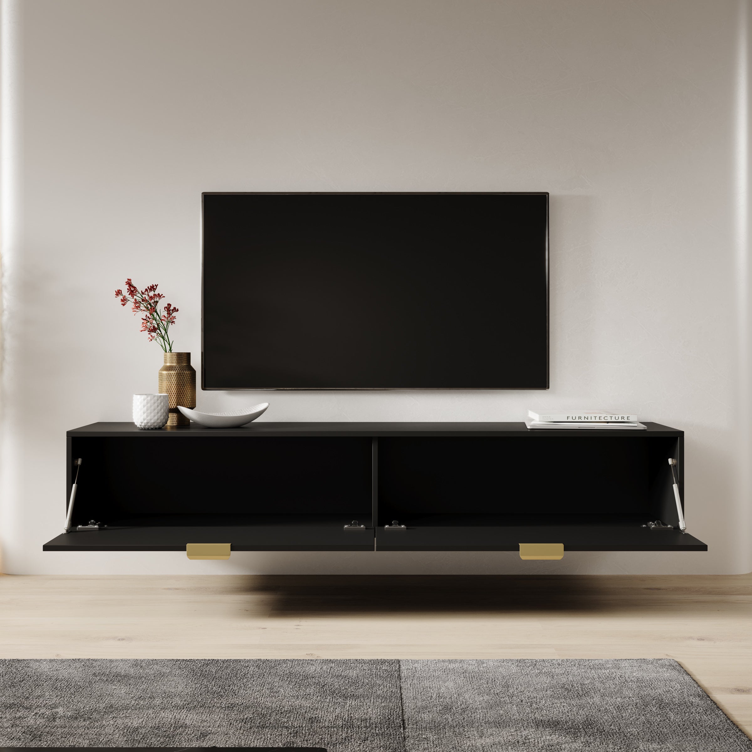 Silas - TV-Meubel - Zwart - 175x33x35cm