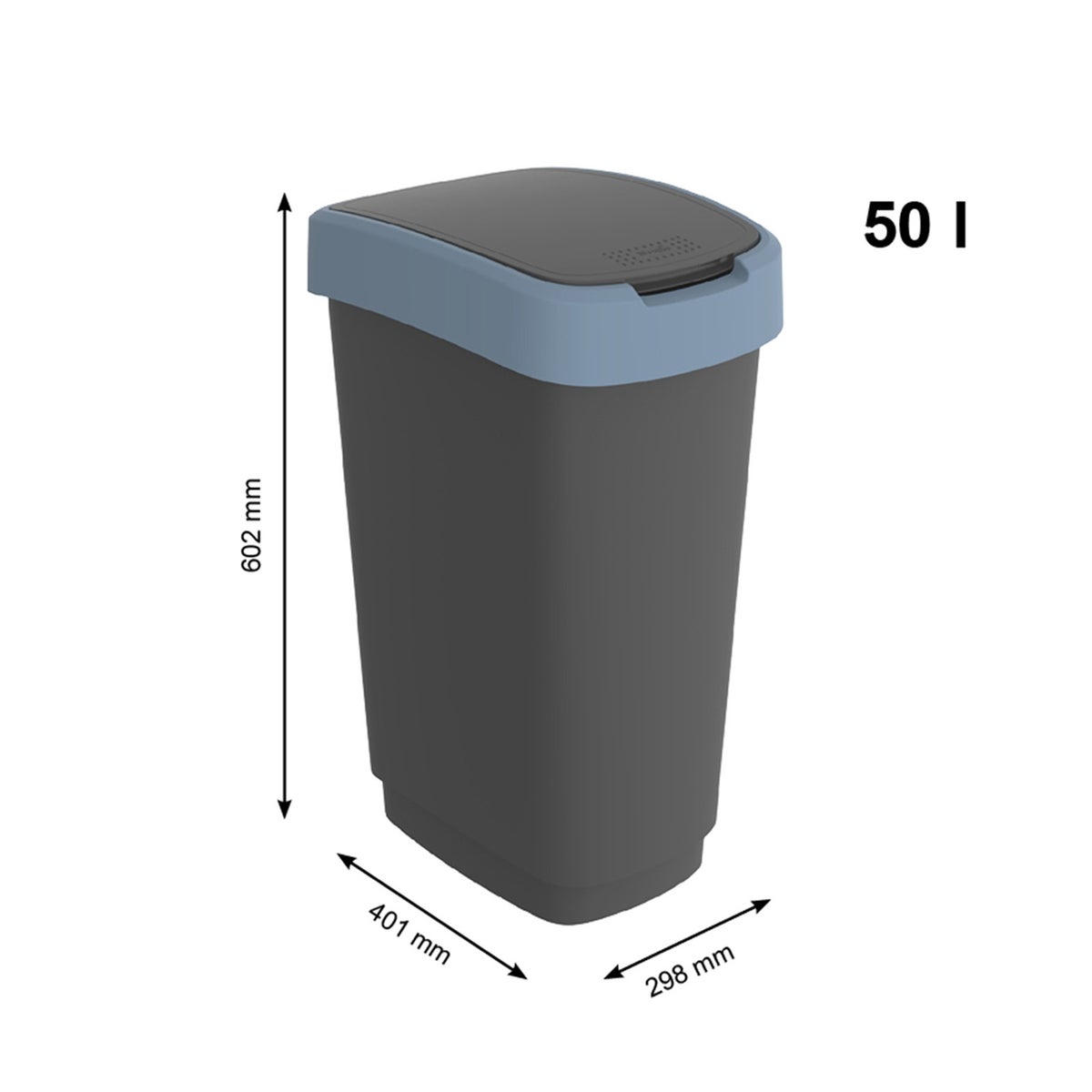 PROREGAL Classic Afvalbak voor Binnen 50 Liter HxBxD 60 x 29,8 x 40 cm Kunststof Zwart-Blauw