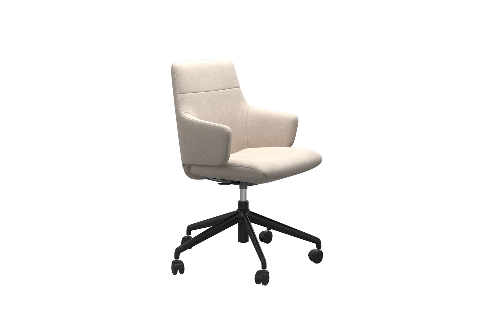 Chilli kontorstol Lav stol i tekstil Magnolia Light Beige med arm og matt sort understell