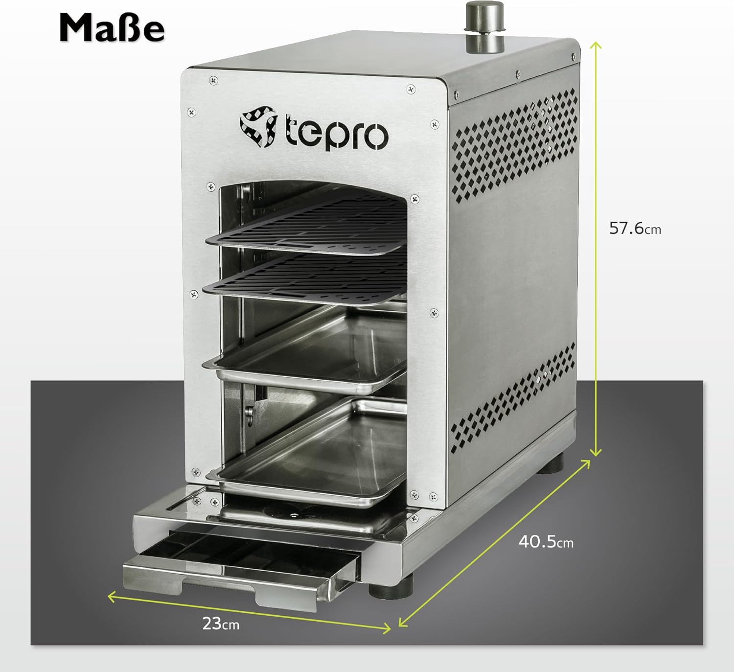 tepro Steakgrill Toronto, Keramikgrill-Infrarot Brenner / Gasgrill mit 3 kW Leistung, max. 800 Grad Gas, Piezozündung, Maße ca. 23 x 56 x 40,5 cm, Silber