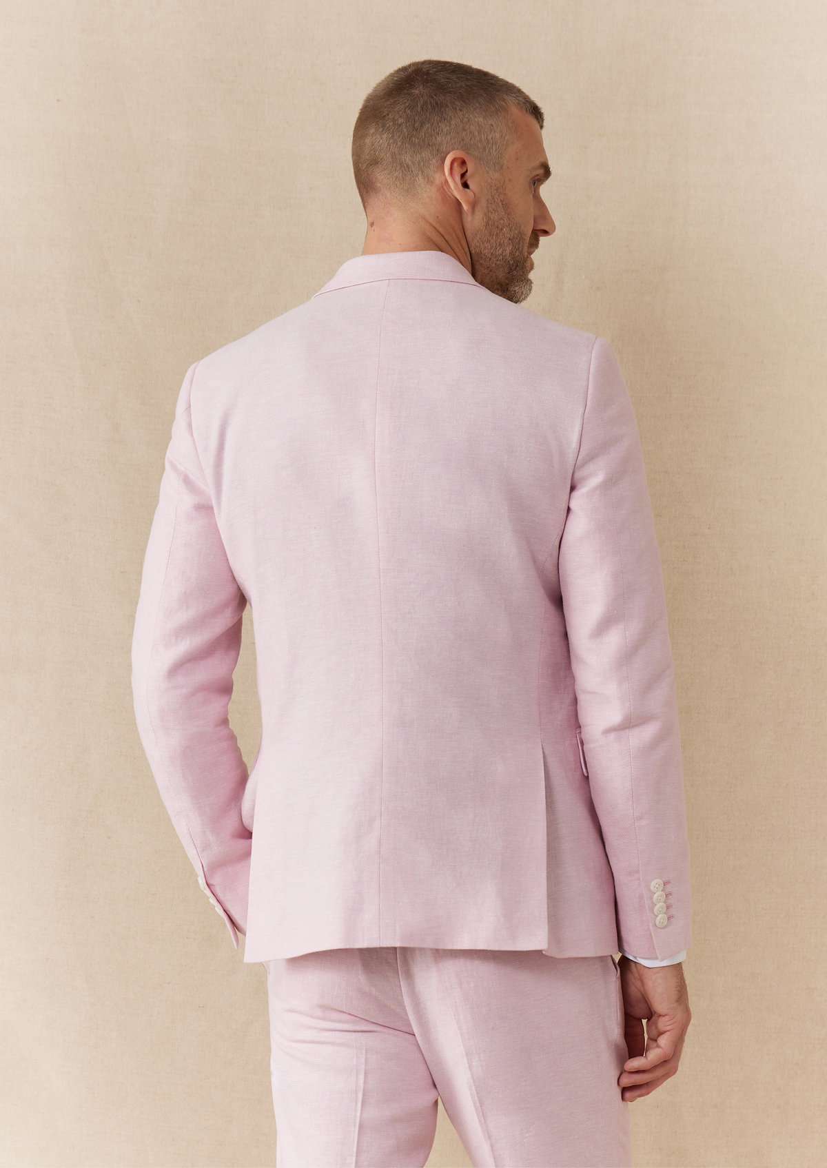 Veste coordonnable Slim en coton et lin unis rose