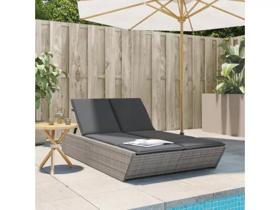 Chaise longue double avec coussins gris résine tressée