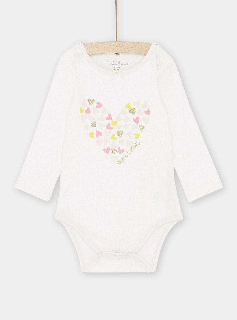 Body écru et rose pâle à motifs coeurs bébé fille