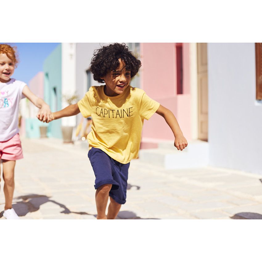 T-shirt manches courtes en jersey print message pour garçon - Jaune