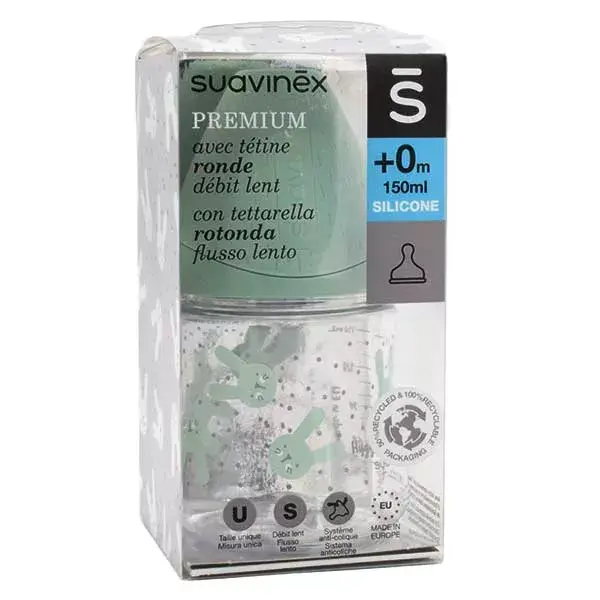 Mamadeira Suavinex Premium Slow Flow, Coelhinho Rosa, +0m, 150ml