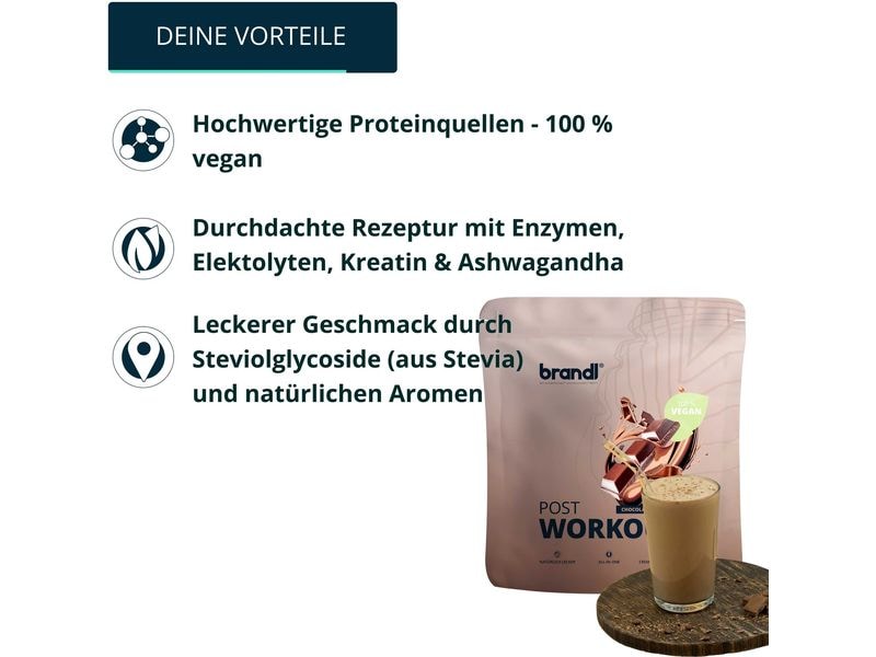 Brandl-Nutrition Pulver Post Workout 2.0 Vegan Schokolade 1 Protein-Pulver