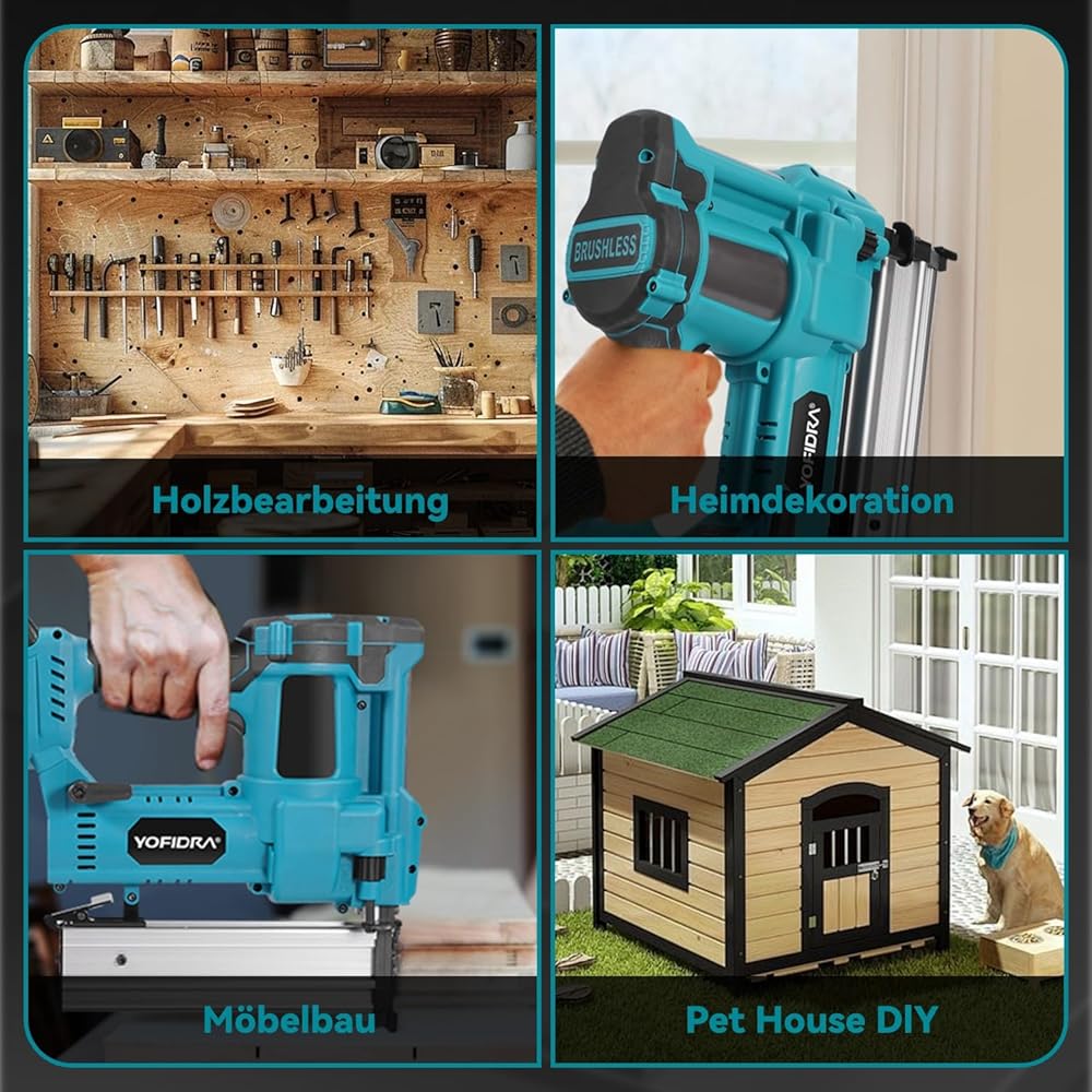 Yofidra Agrafeuse 2 en 1 sans fil - 20 V Agrafeuse Cloueuse électrique sans balais avec batteries 2x3.0Ah, réglage de la profondeur, lumière LED, avec 300 clous et 100 pinces, pour le travail du bois : Bricolage
