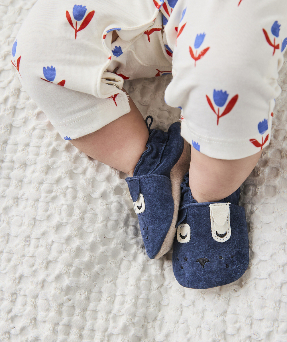 chaussons bébé garçon bleus marine motif tête de chien